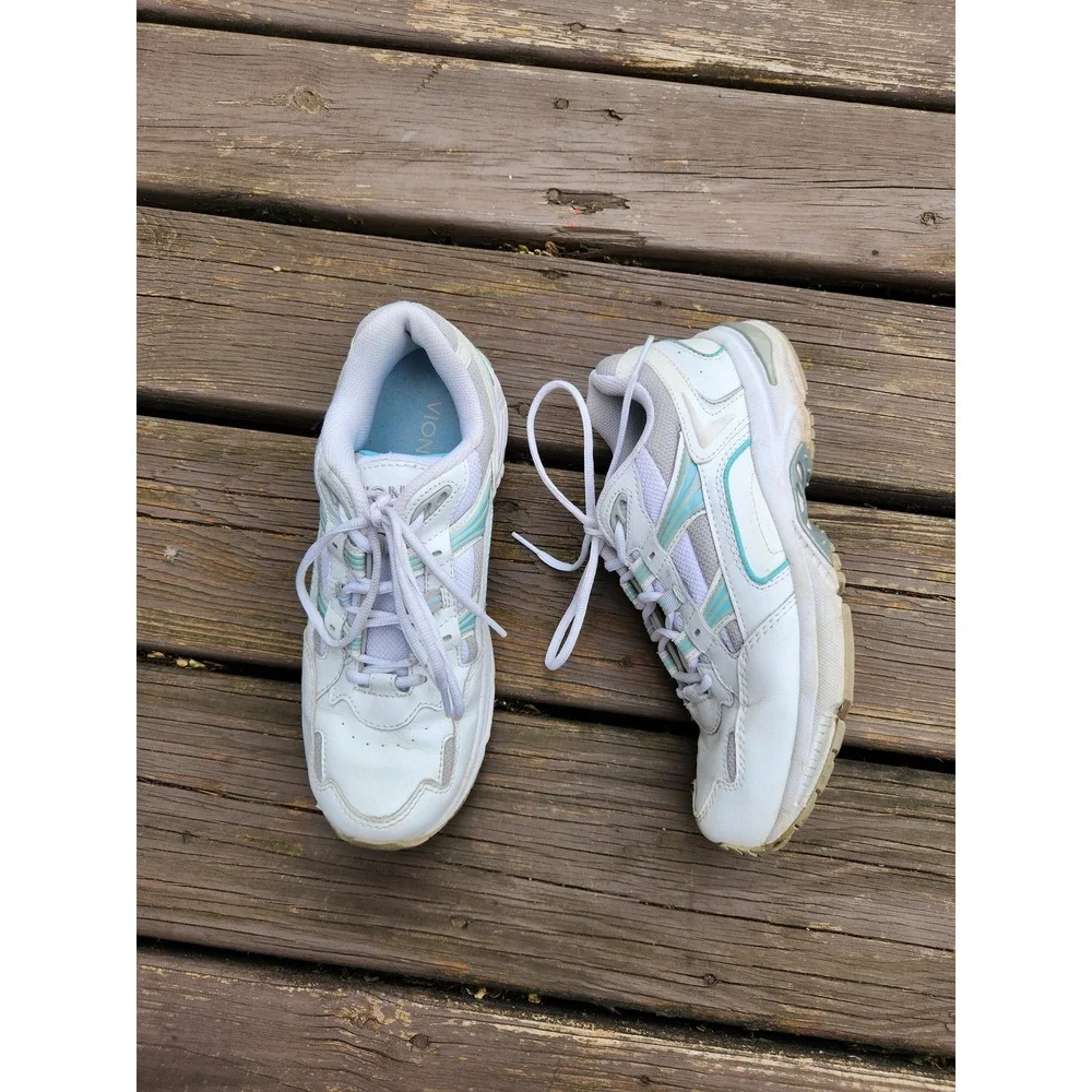 Vionic‎ Walker Sneakers White Teal Leather Orthopedic Walking Shoes Size 9